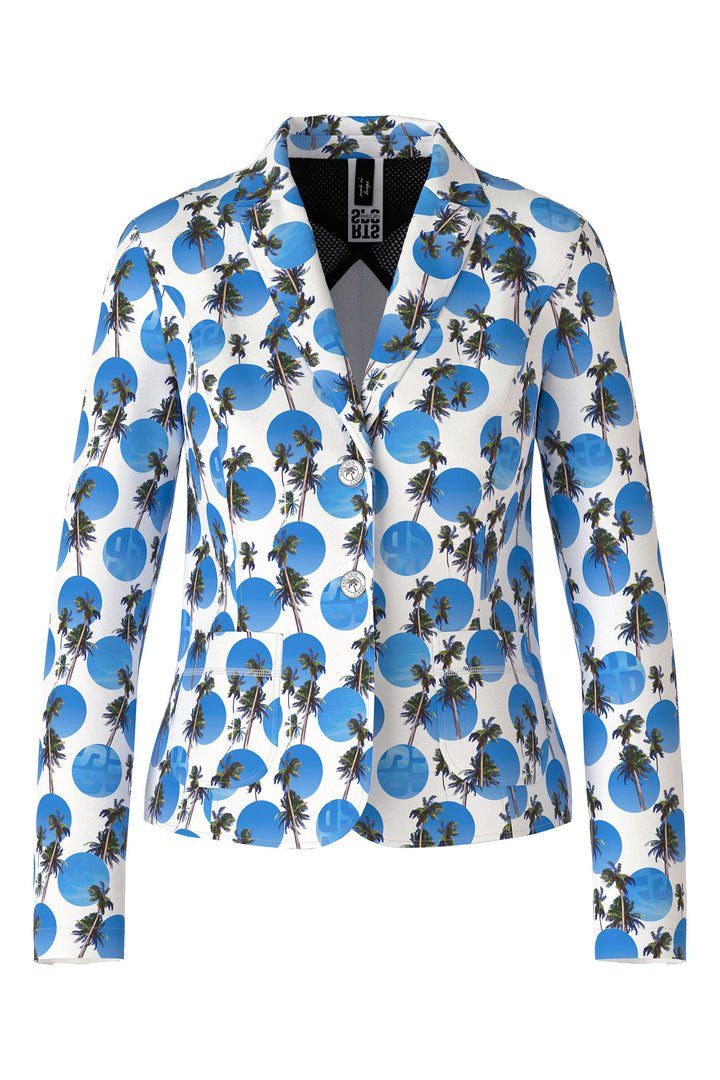 Marc Cain Sports WS 34.08 J77 363 Bright Azure Blue Palm Print Jacket - Olivia Grace Fashion