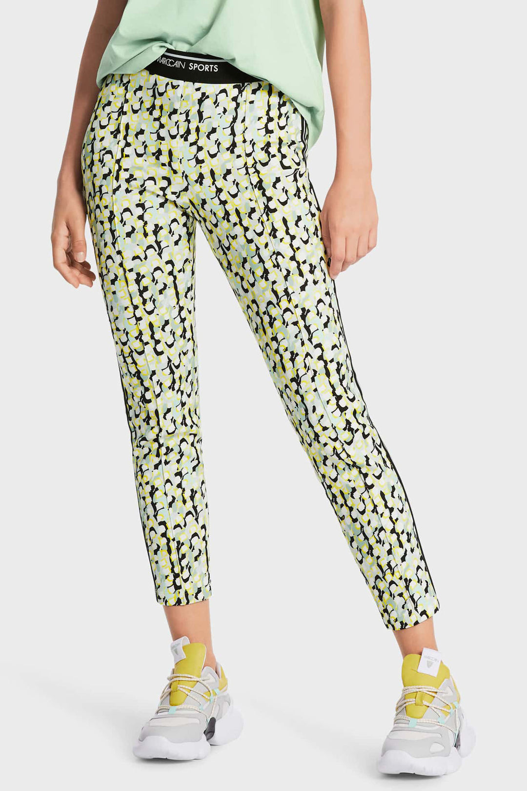 Marc Cain Sports WS 81.27 J19 509 Soft Sage Sofia Pull-On Print Trousers - Olivia Grace Fashion