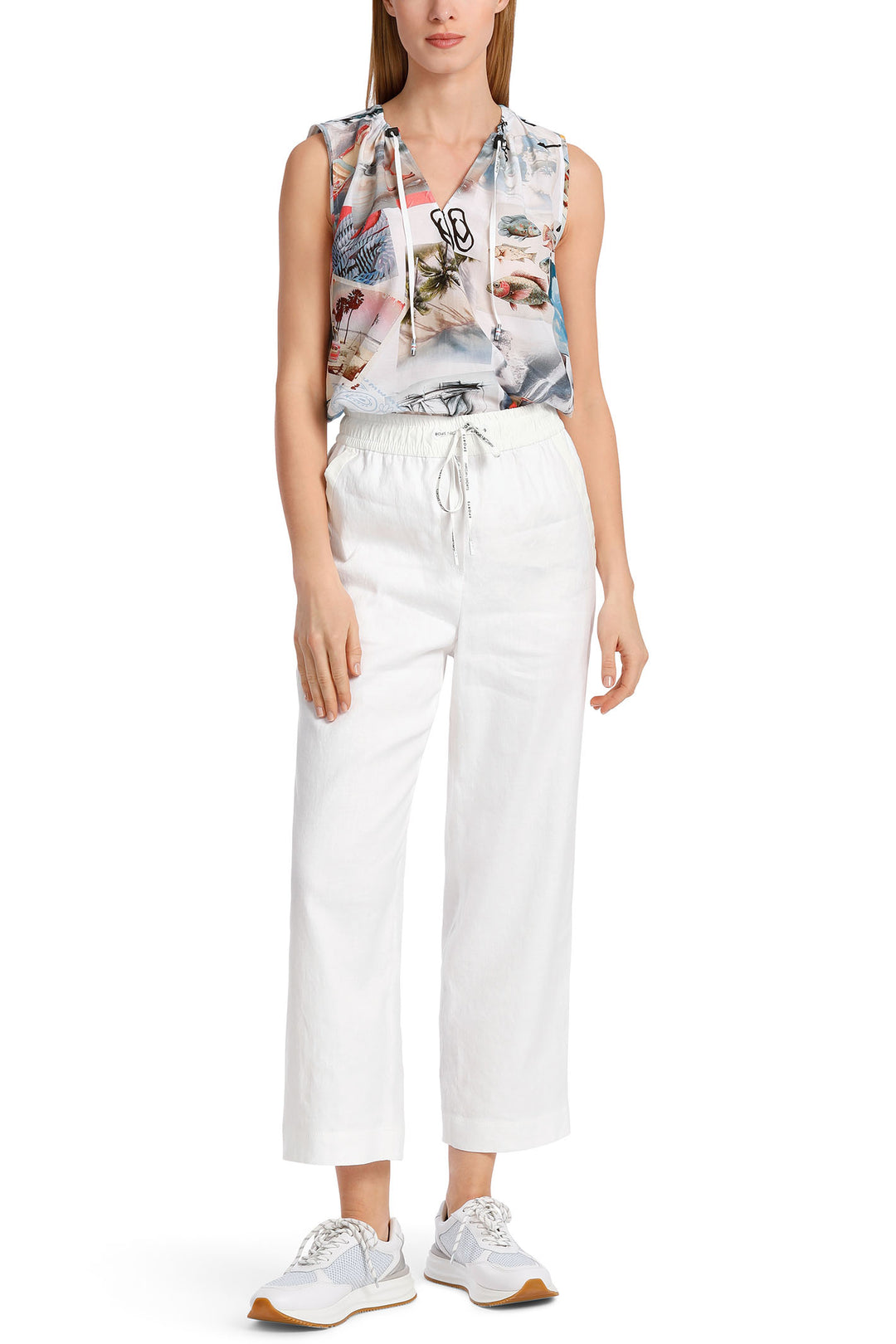 Marc Cain Sports WS 81.47 W03 100 White Cropped Drawstring Trousers - Olivia Grace Fashion