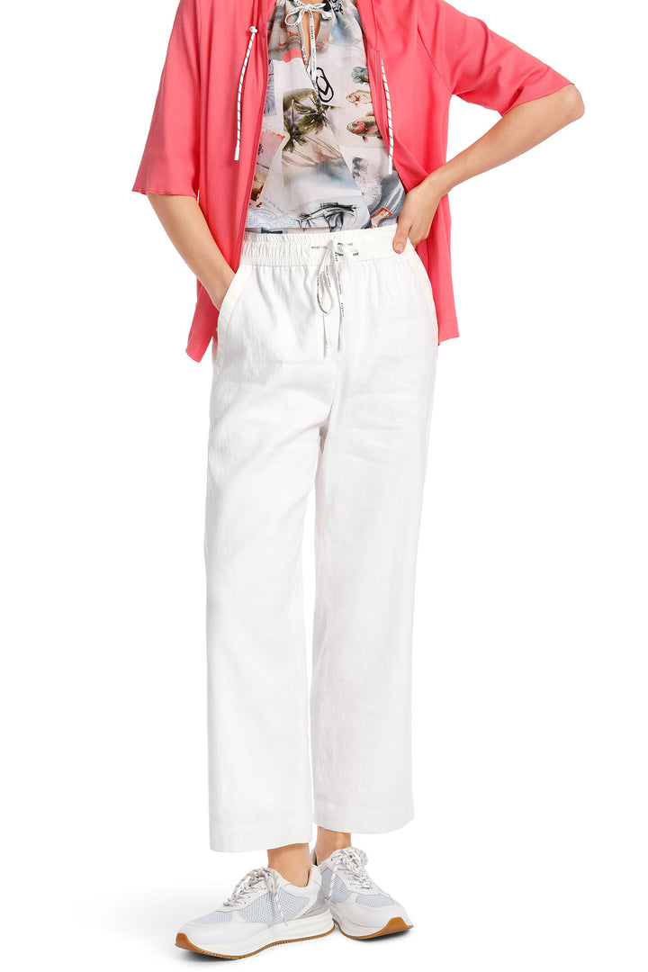 Marc Cain Sports WS 81.47 W03 100 White Cropped Drawstring Trousers - Olivia Grace Fashion