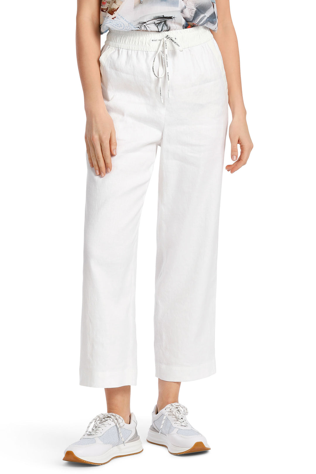 Marc Cain Sports WS 81.47 W03 100 White Cropped Drawstring Trousers - Olivia Grace Fashion