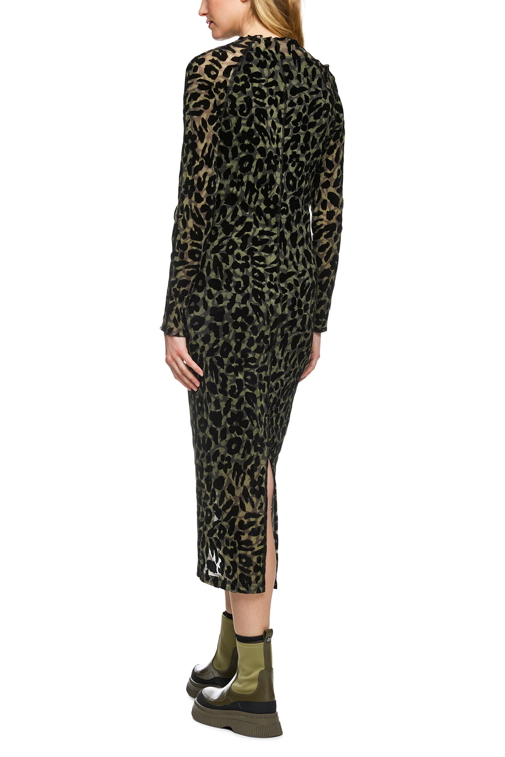 Marc Cain Sports ZS 21.15 J19 Olive Drab Leopard Print Mesh Dress - Olivia Grace Fashion