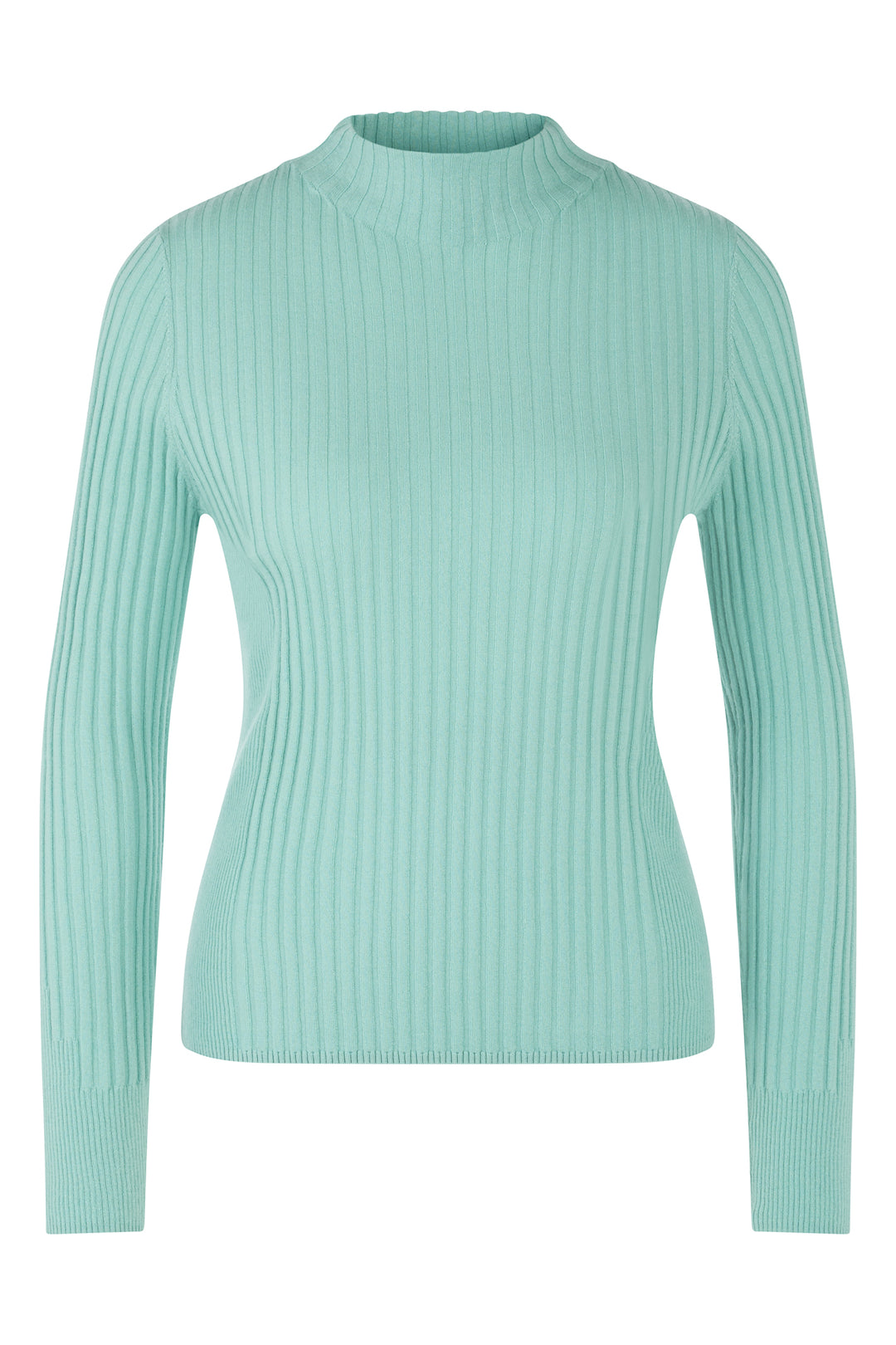 Mint green ribbed sweater on a white background
