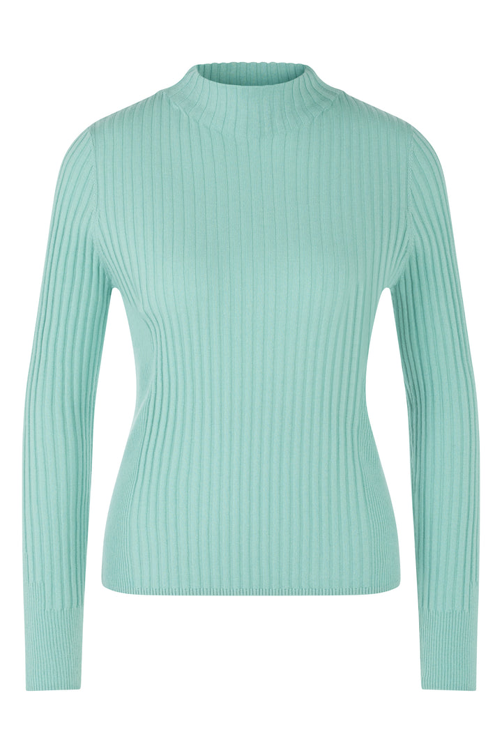 Mint green ribbed sweater on a white background