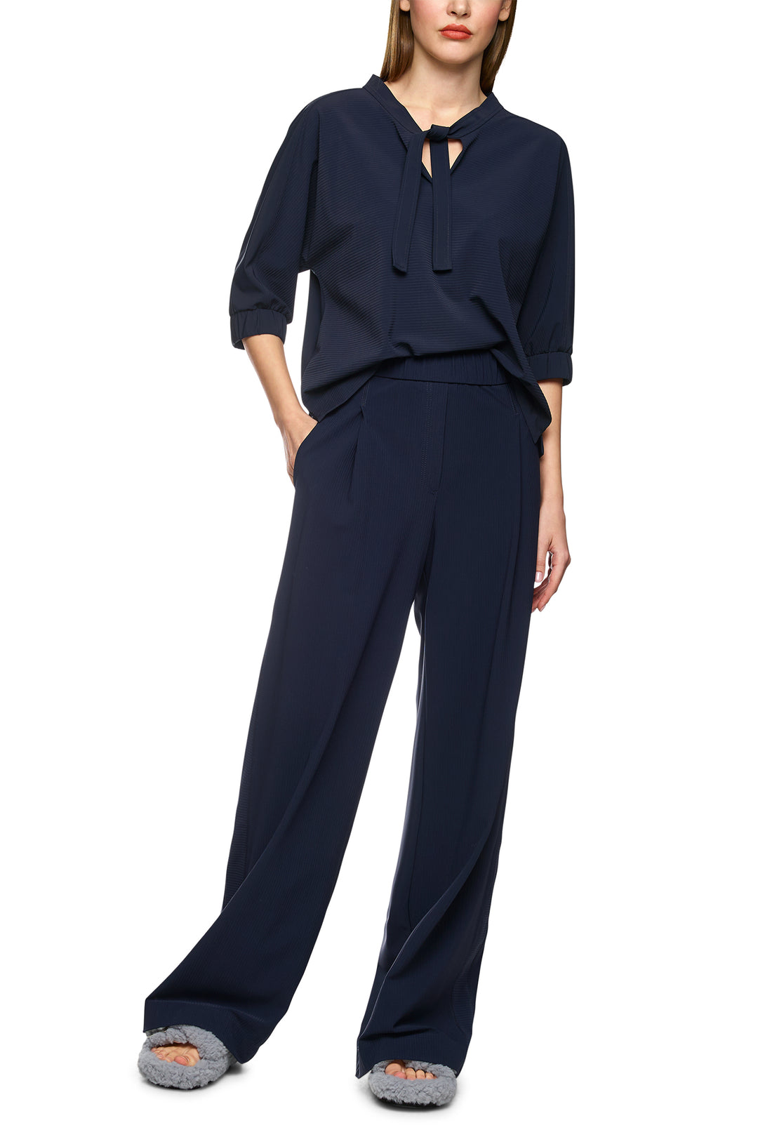 Marc Cain Sports ZS 48.06 J40 Navy Short Sleeve Bow Blouse 394 - Olivia Grace Fashion