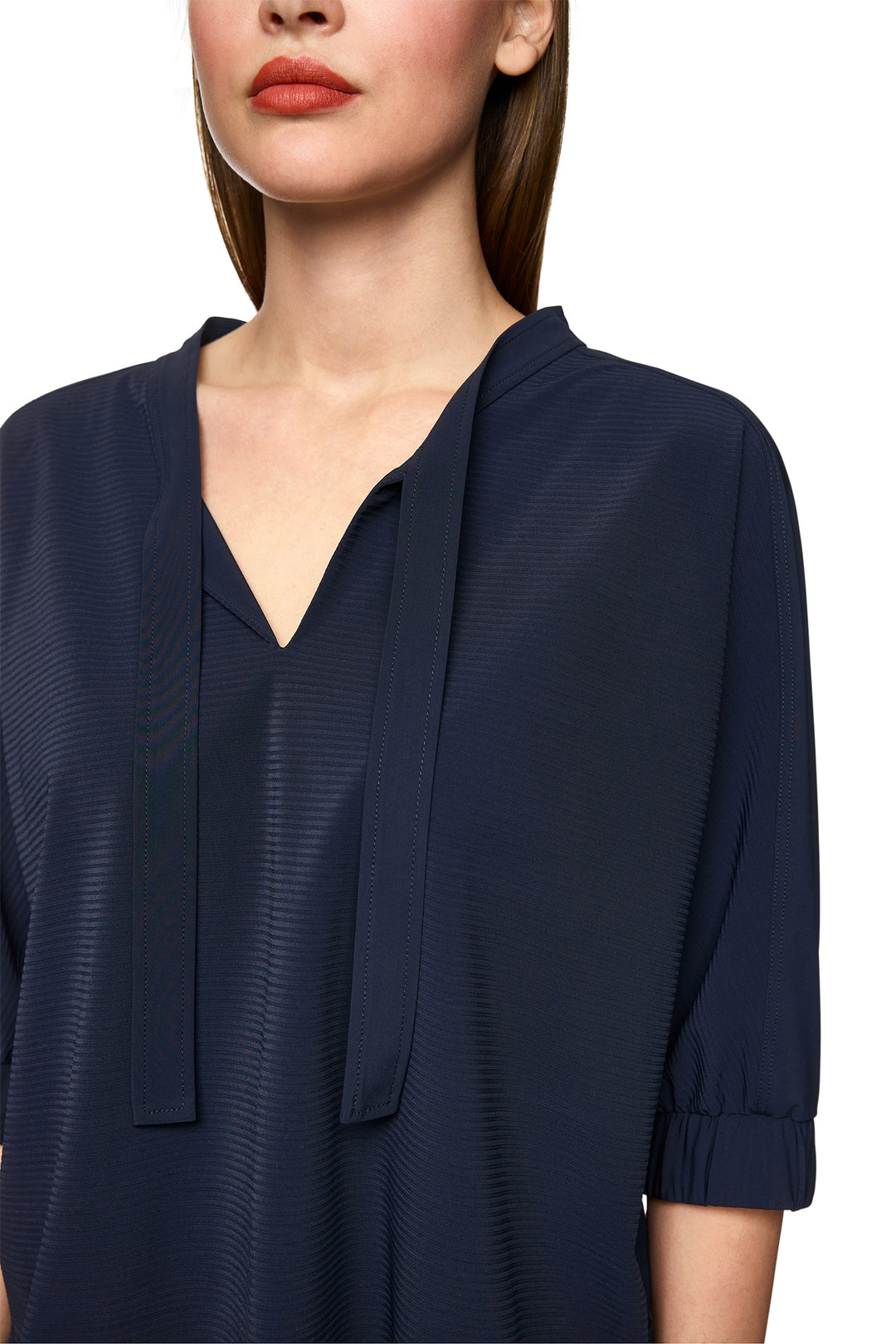 Marc Cain Sports ZS 48.06 J40 Navy Short Sleeve Bow Blouse 394 - Olivia Grace Fashion