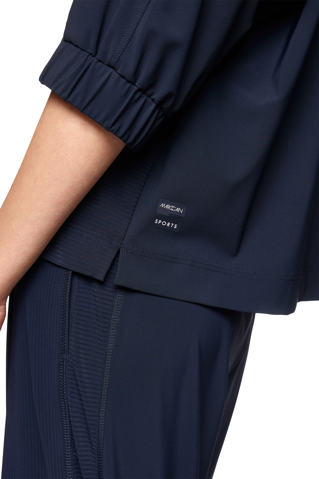 Marc Cain Sports ZS 48.06 J40 Navy Short Sleeve Bow Blouse 394 - Olivia Grace Fashion