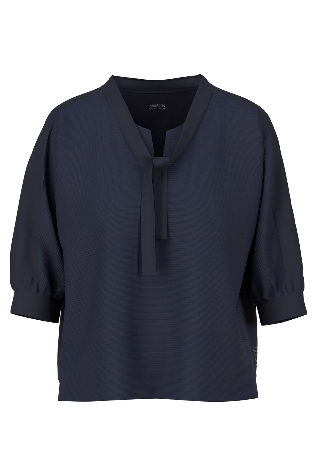 Marc Cain Sports ZS 48.06 J40 Navy Short Sleeve Bow Blouse 394 - Olivia Grace Fashion
