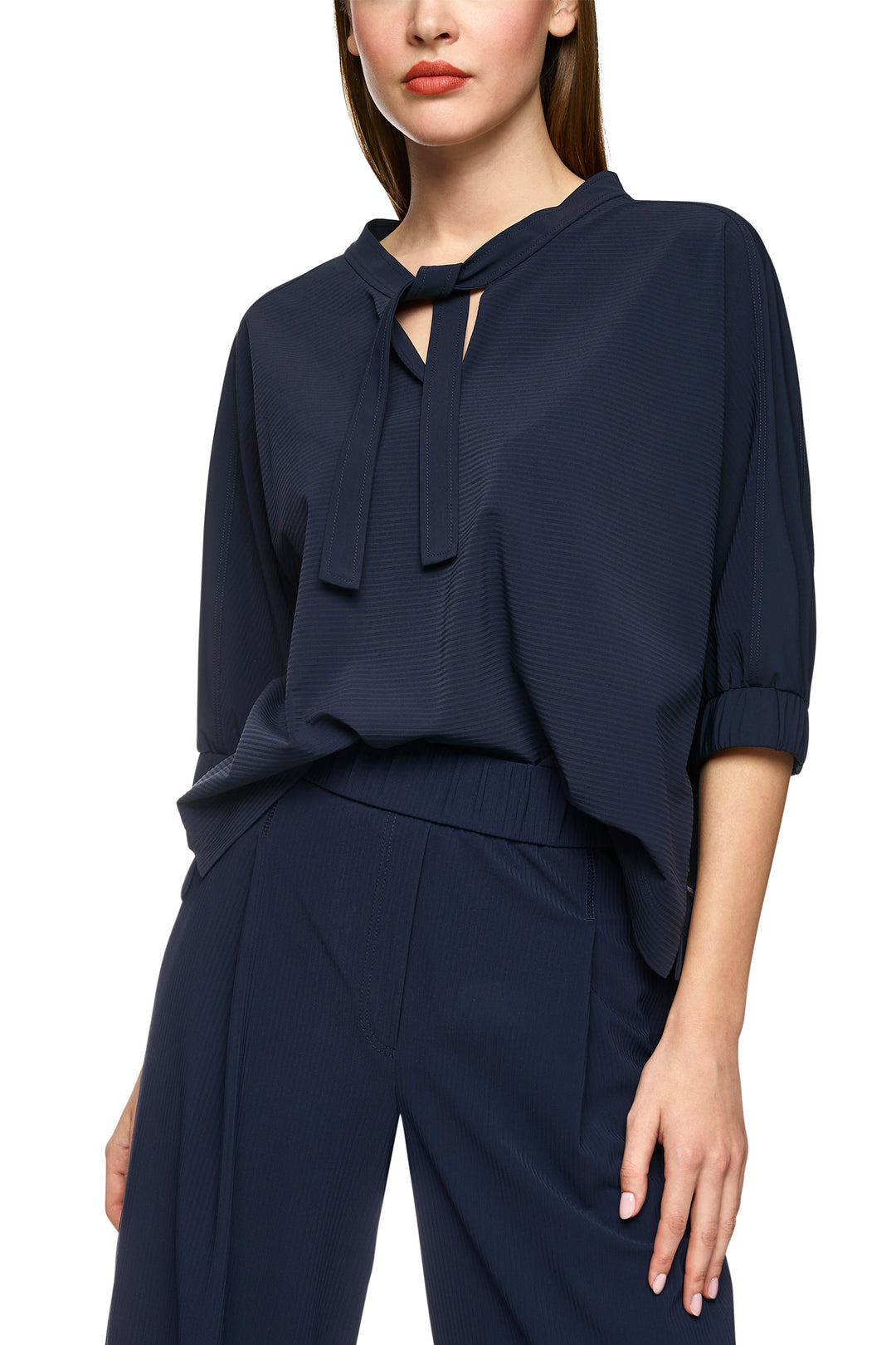 Marc Cain Sports ZS 48.06 J40 Navy Short Sleeve Bow Blouse 394 - Olivia Grace Fashion