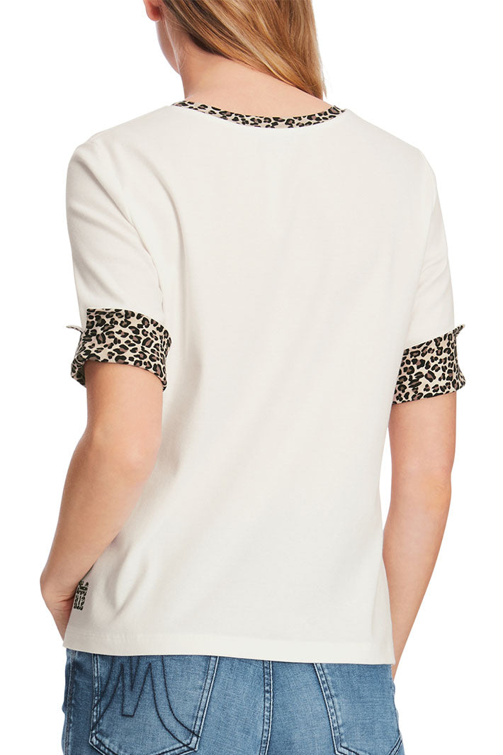 Marc Cain T-Shirt Off White Animal Print Accent 34 Sleeves XS 48.13 J55 - Olivia Grace Fashion