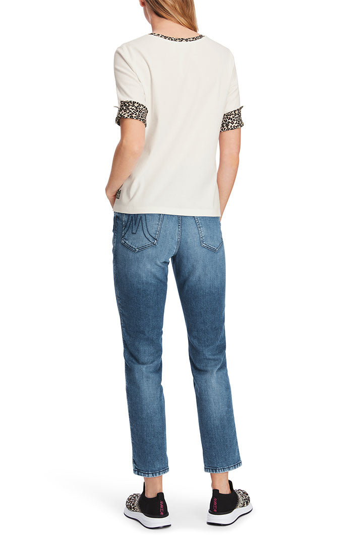 Marc Cain T-Shirt Off White Animal Print Accent 34 Sleeves XS 48.13 J55 - Olivia Grace Fashion