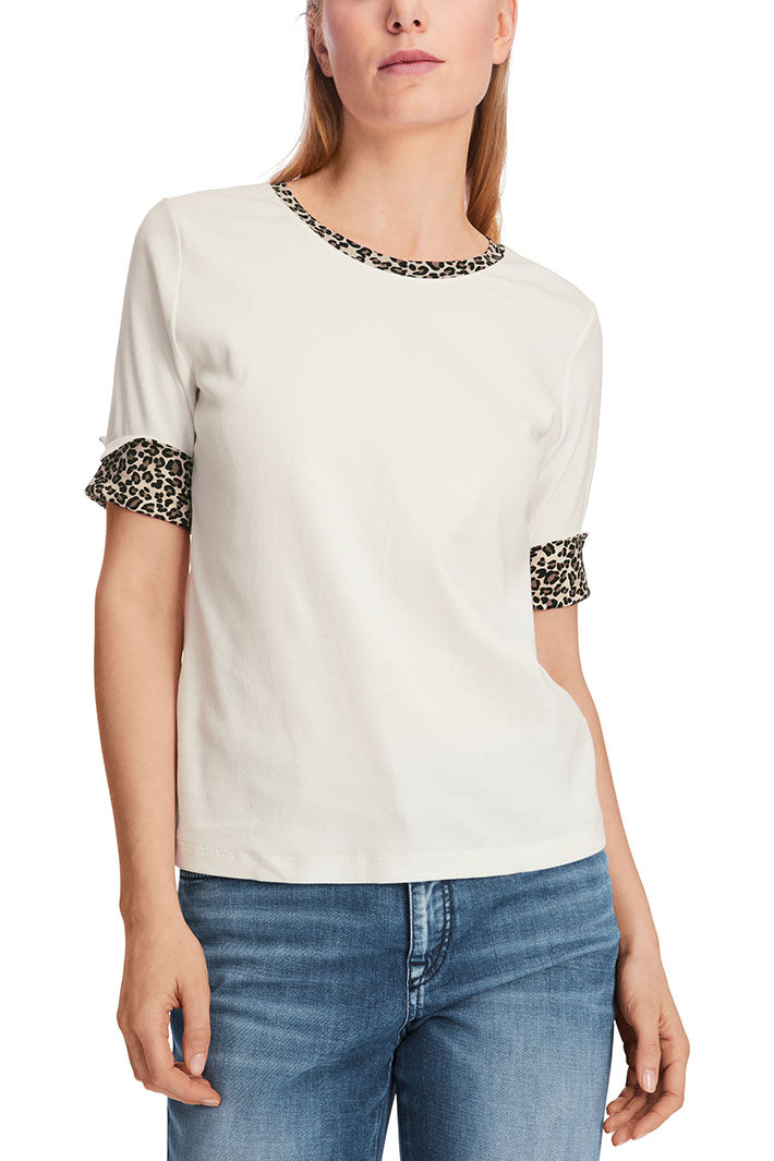 Marc Cain T-Shirt Off White Animal Print Accent 34 Sleeves XS 48.13 J55 - Olivia Grace Fashion