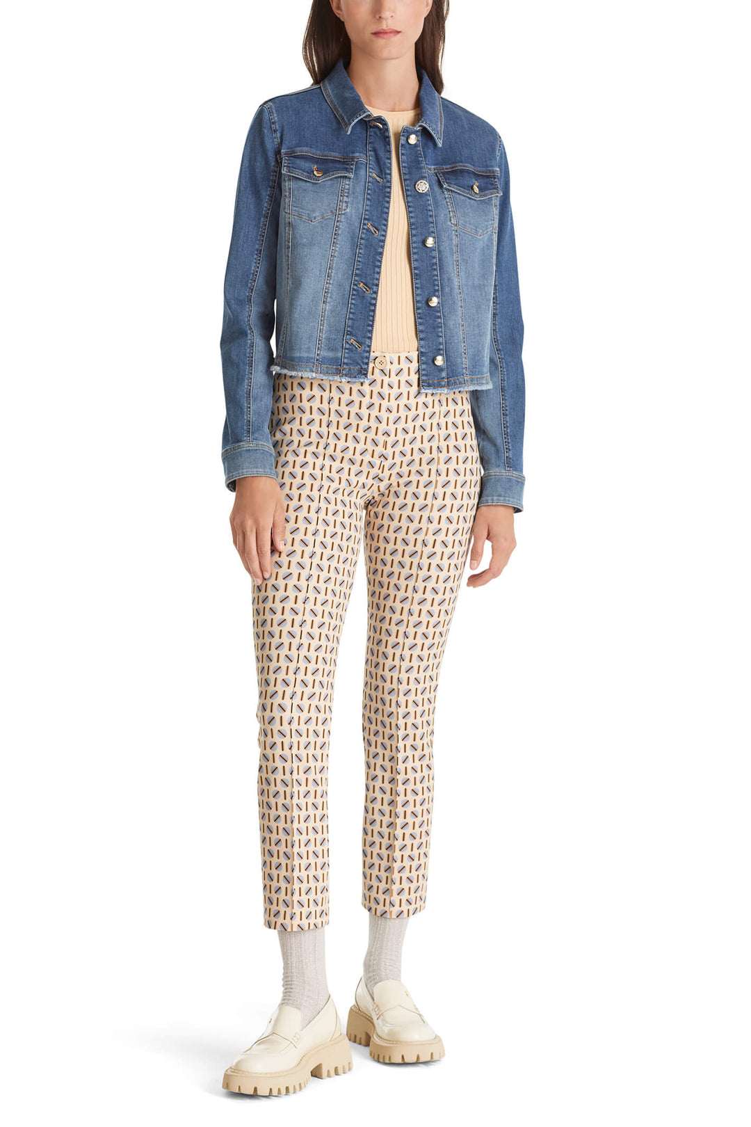 Marc Cain VC 81.11 J04 Cream Circle Print Cropped Stretch Trousers - Olivia Grace Fashion