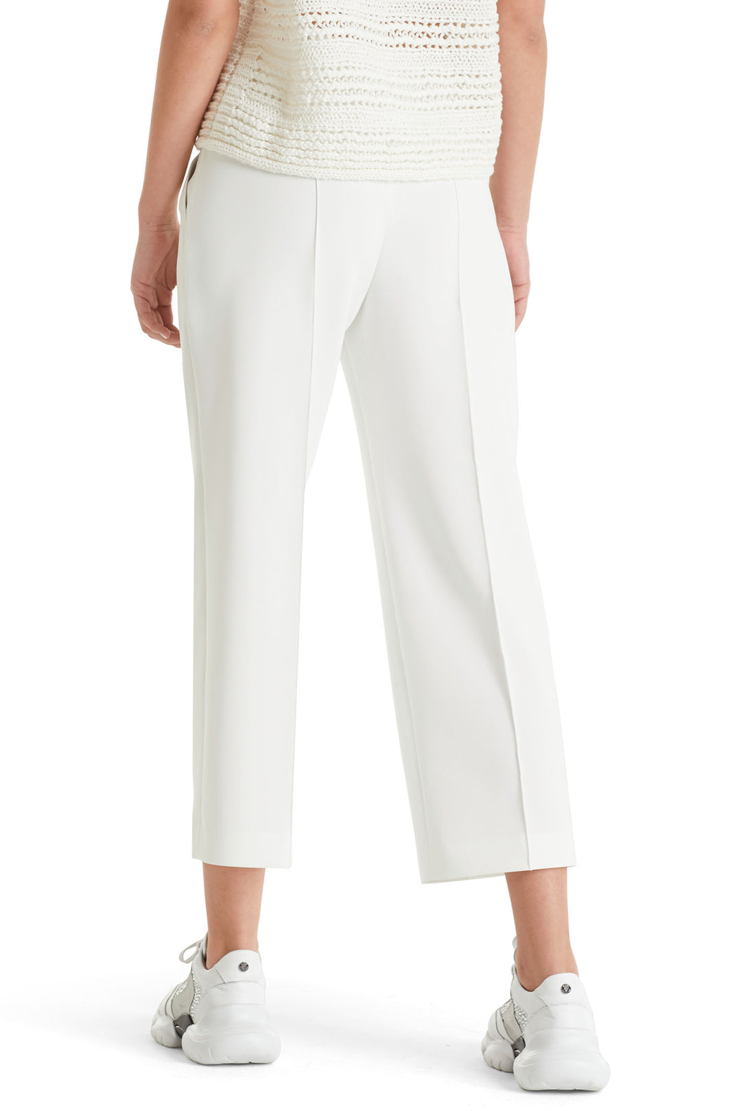 Marc Cain WC 81.30 J23 White Wide Leg Cropped Trousers - Olivia Grace Fashion