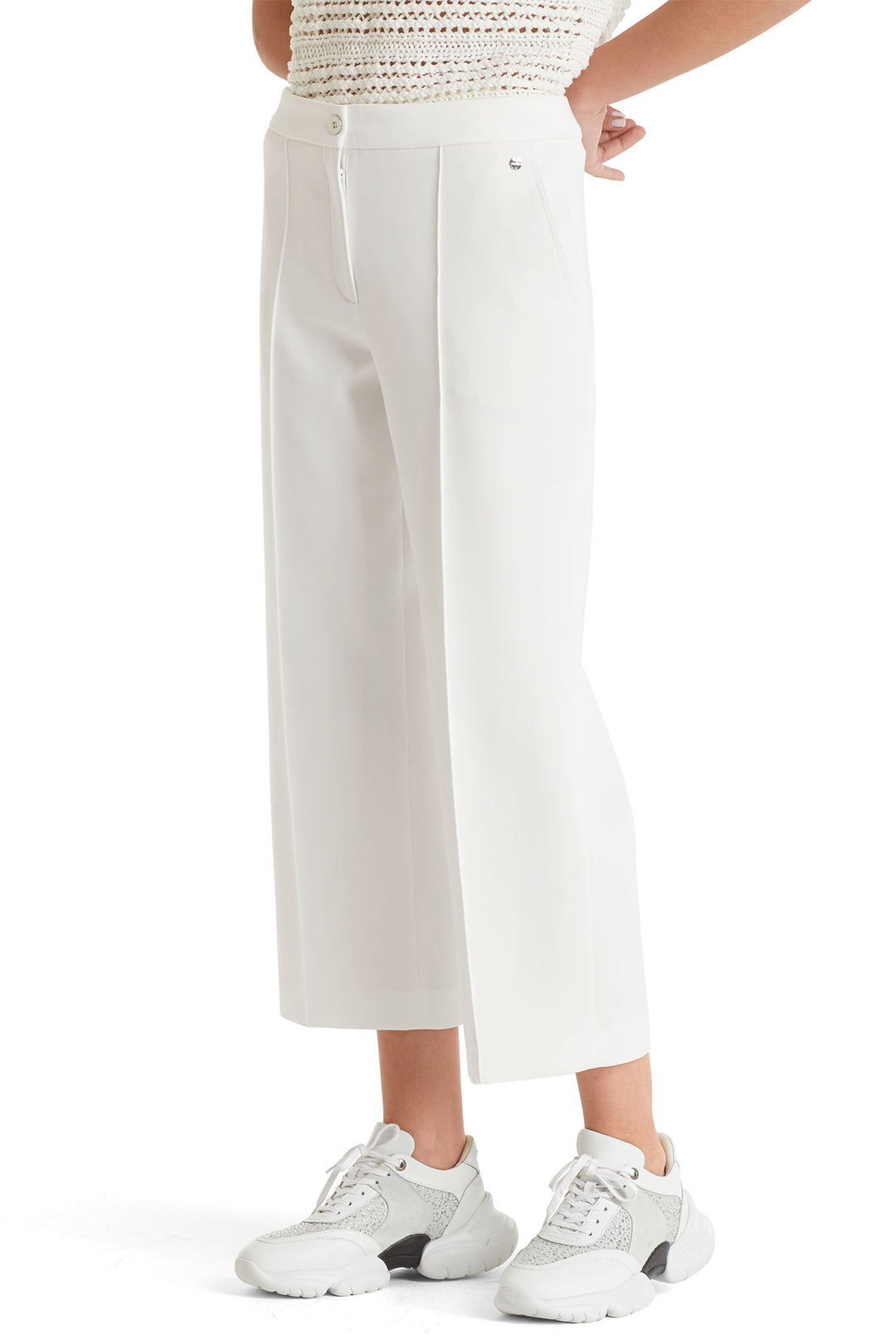 Marc Cain WC 81.30 J23 White Wide Leg Cropped Trousers - Olivia Grace Fashion