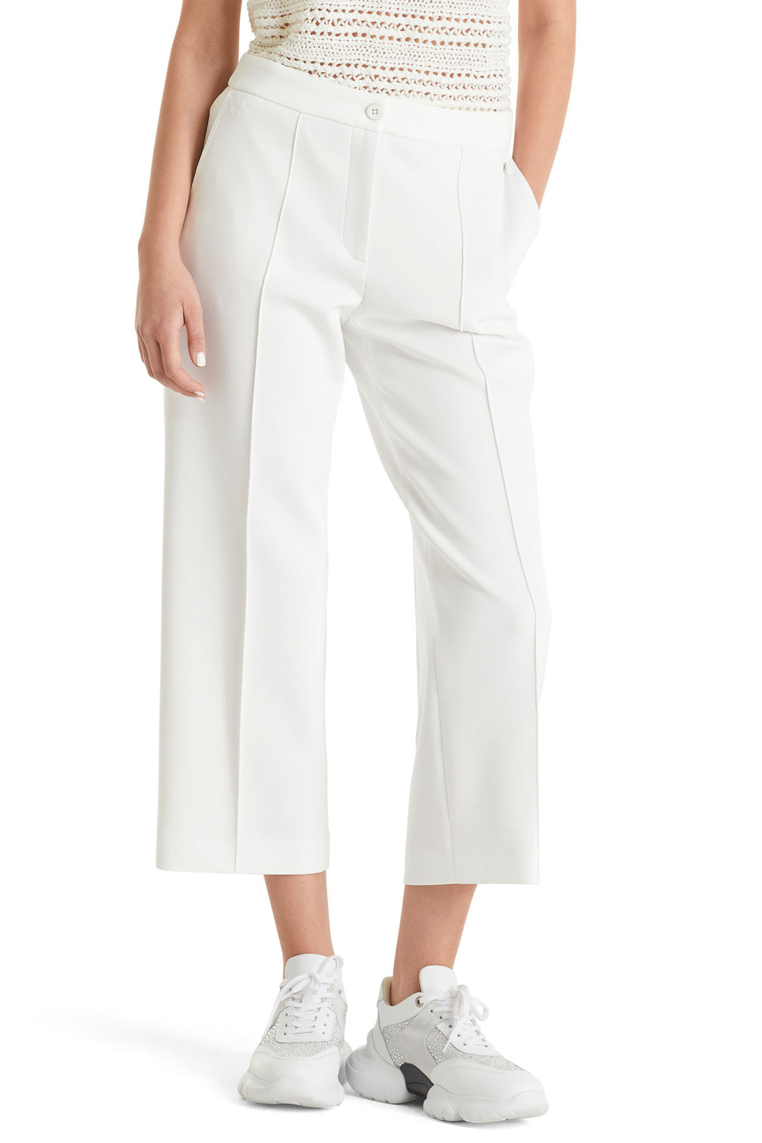 Marc Cain WC 81.30 J23 White Wide Leg Cropped Trousers - Olivia Grace Fashion