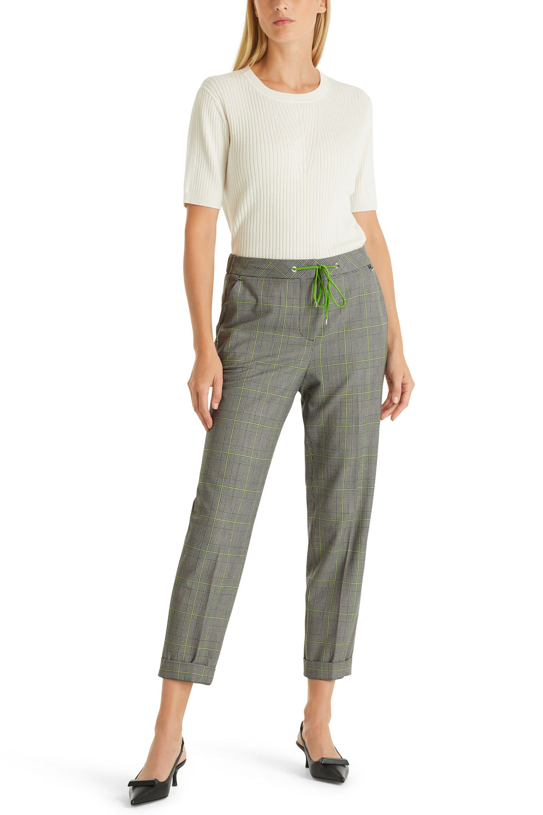 Marc Cain WP 81.26 W05 527 Grey Checked Pull-On Trousers - Olivia Grace Fashion