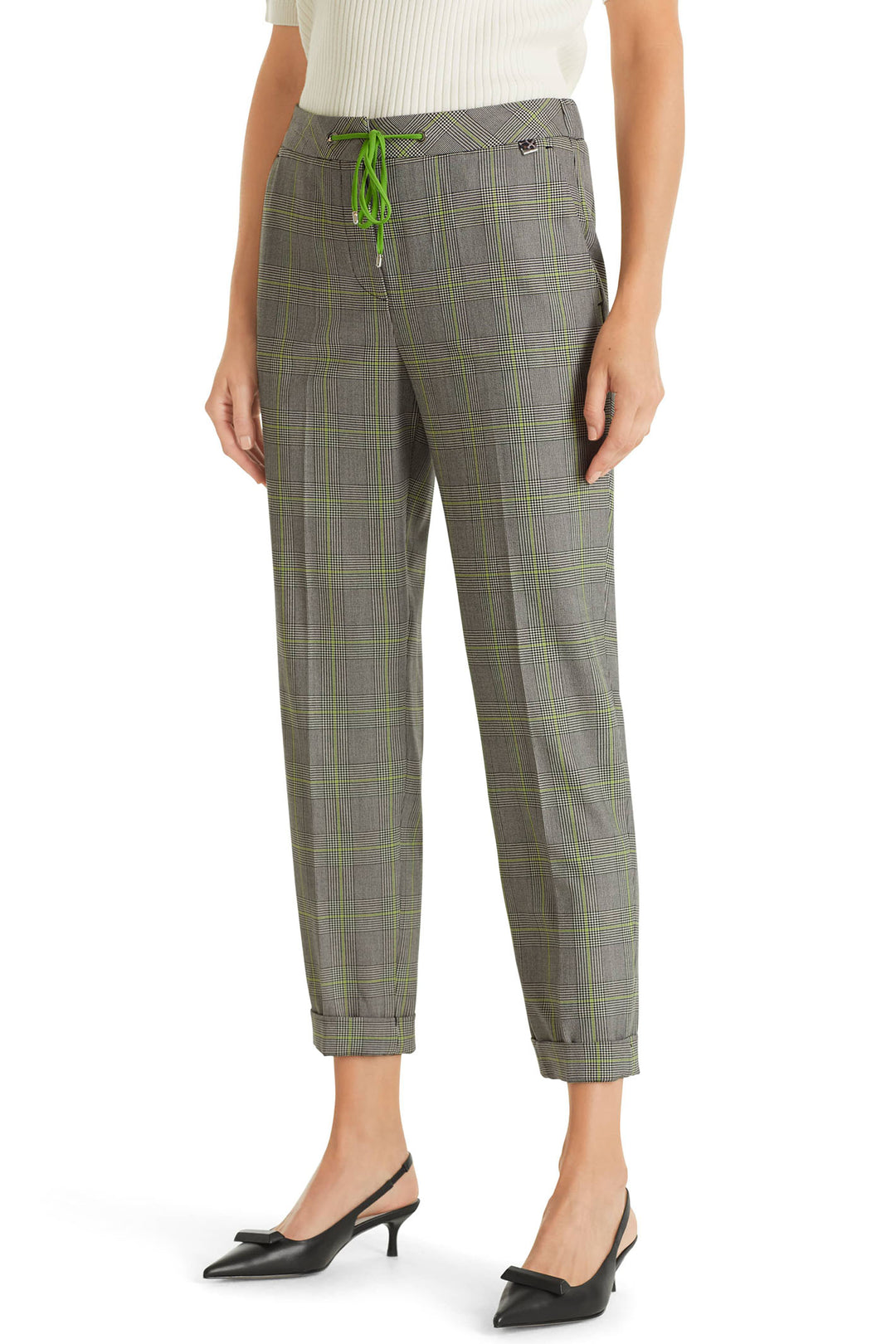 Marc Cain WP 81.26 W05 527 Grey Checked Pull-On Trousers - Olivia Grace Fashion