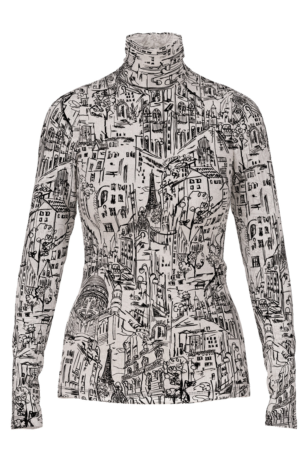 Marc Cain ZC 48.12 J41 Black White Long Sleeved Polo Neck Top