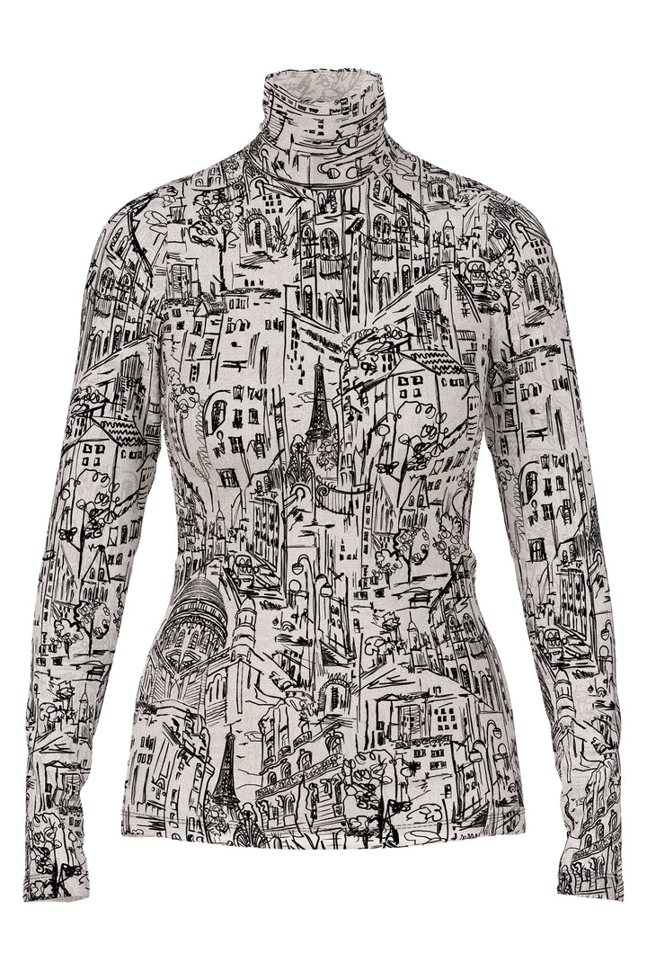 Marc Cain ZC 48.12 J41 Black White Long Sleeved Polo Neck Top