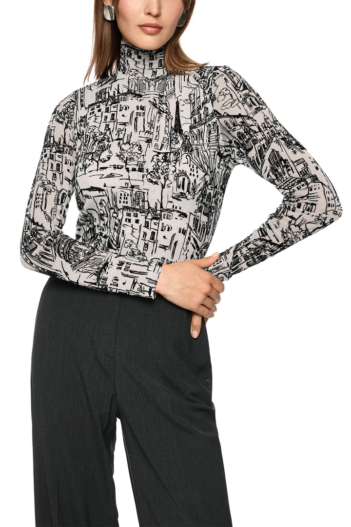 Marc Cain ZC 48.12 J41 Black White Long Sleeved Polo Neck Top