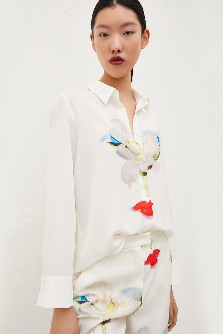 Marella Bali 2423116053200 White Flower Print Shirt - Olivia Grace Fashion