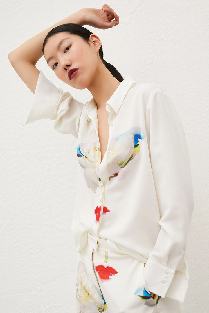 Marella Bali 2423116053200 White Flower Print Shirt - Olivia Grace Fashion