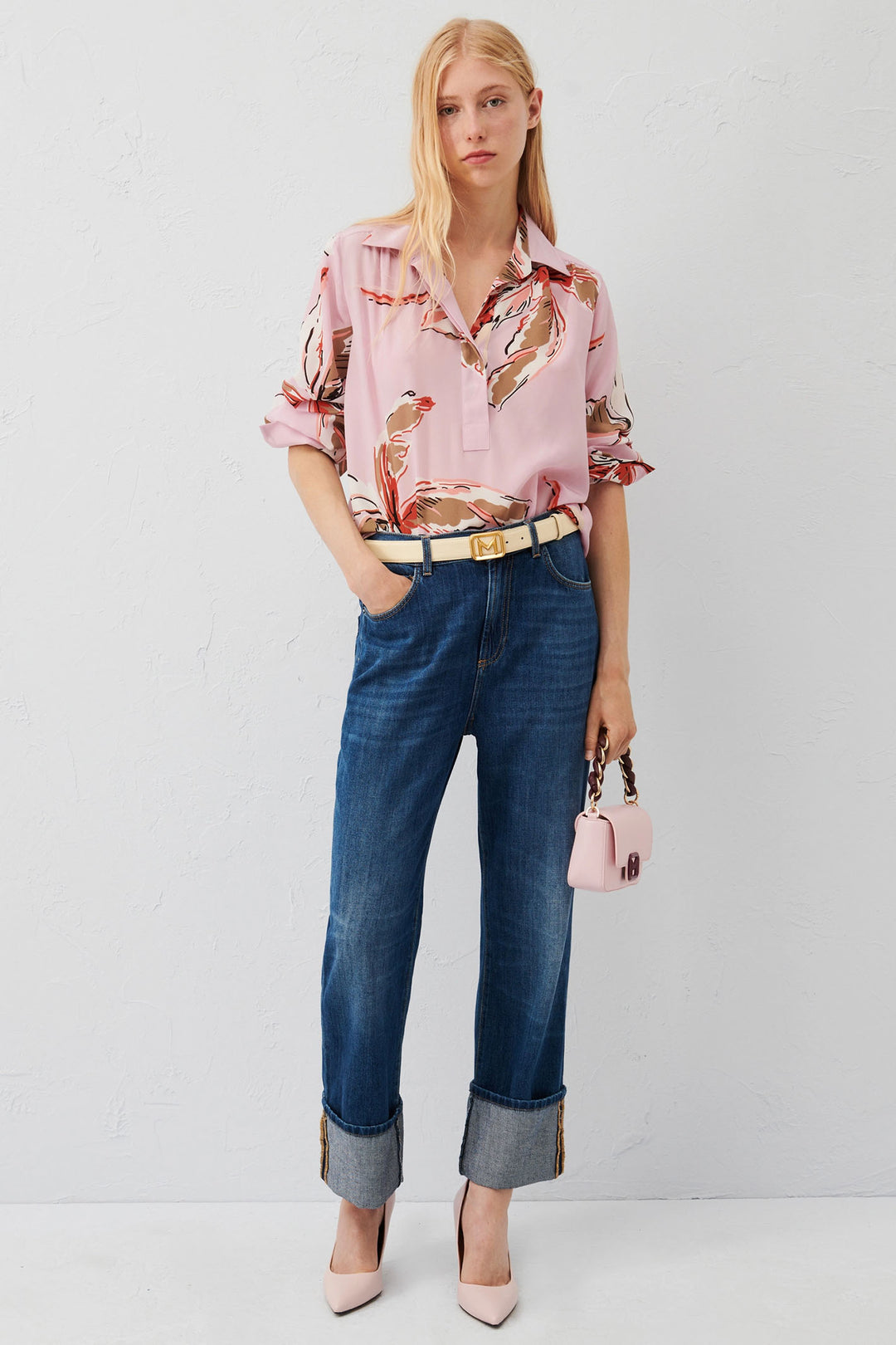 Marella Domez 2413111131200 Pink Palms Print Silk Shirt - Olivia Grace Fashion