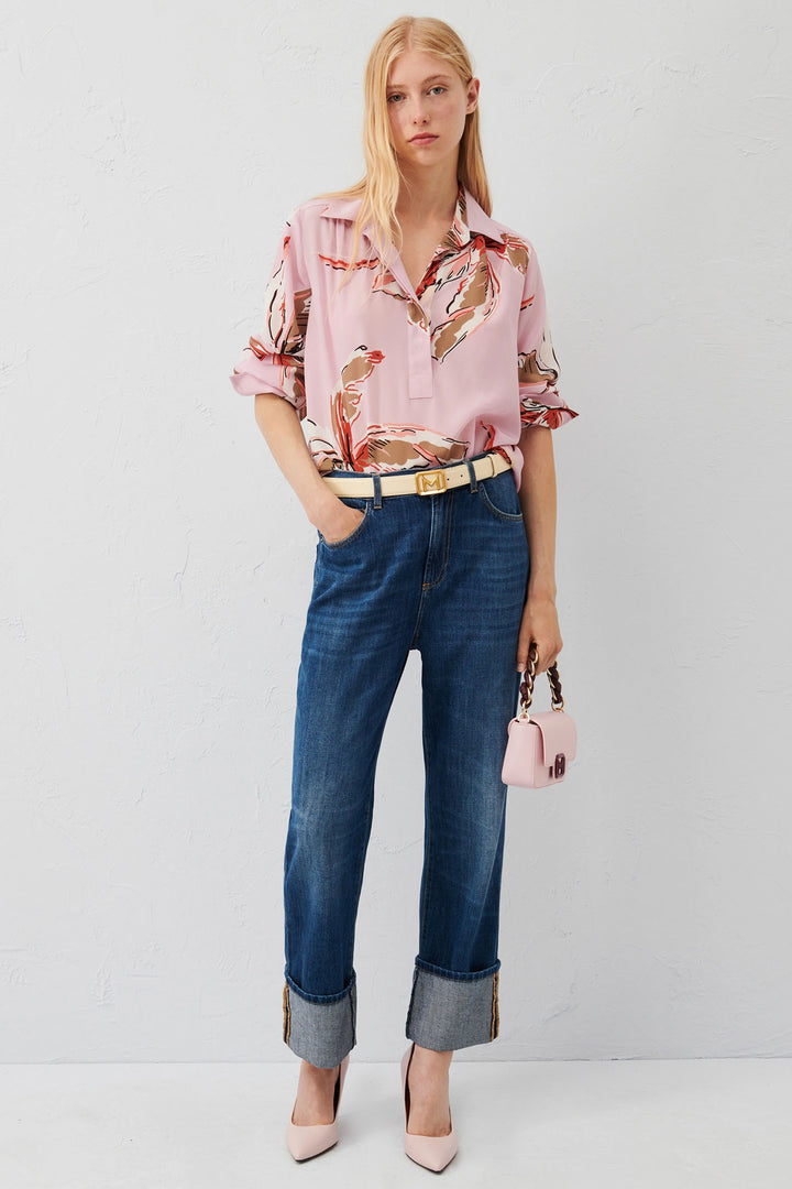 Marella Domez 2413111131200 Pink Palms Print Silk Shirt - Olivia Grace Fashion