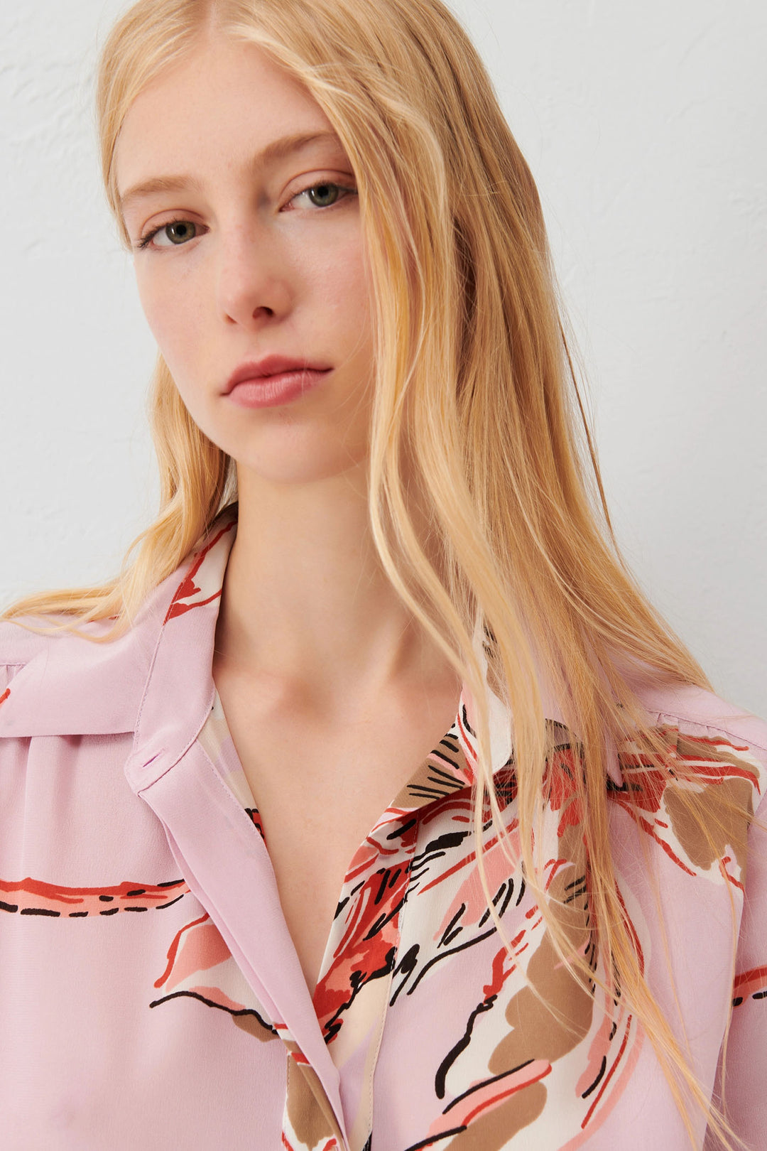 Marella Domez 2413111131200 Pink Palms Print Silk Shirt - Olivia Grace Fashion