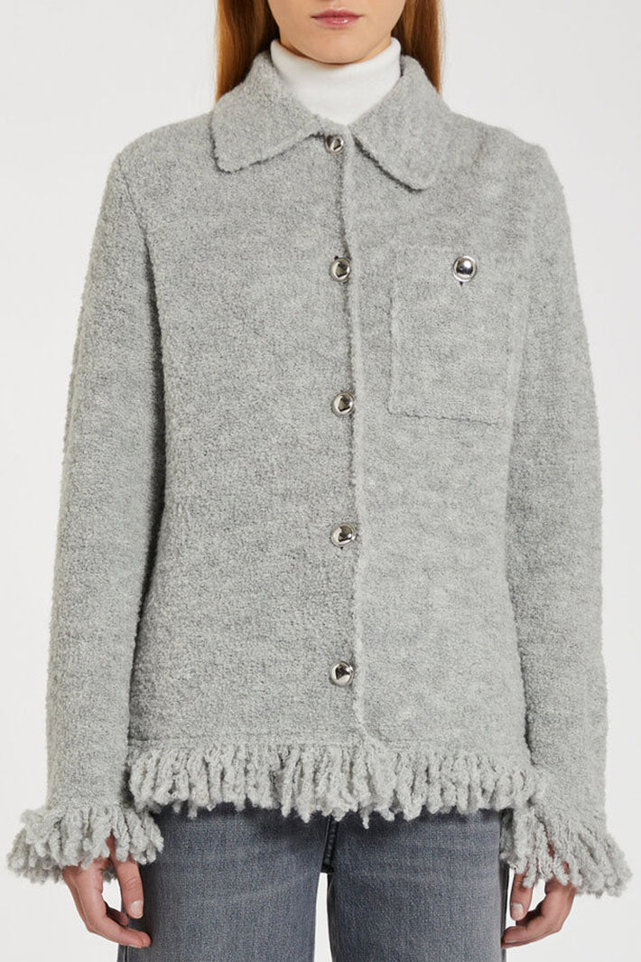 Marella Finnici 2423906014200 Light Grey Melange Boucle Knitted Jacket - Olivia Grace Fashion