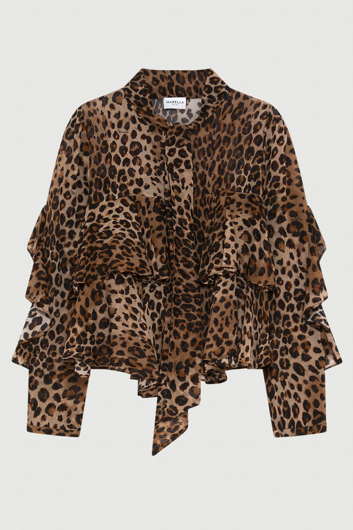 Marella Gala Brown Animal Print Blouse 2523116114200 - Olivia Grace Fashion