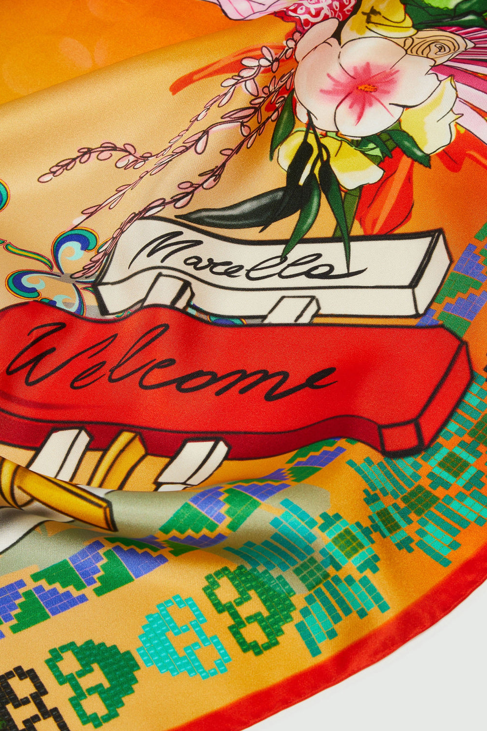 Marella Marea 2413541076200 Orange Print Silk Square Scarf - Olivia Grace Fashion