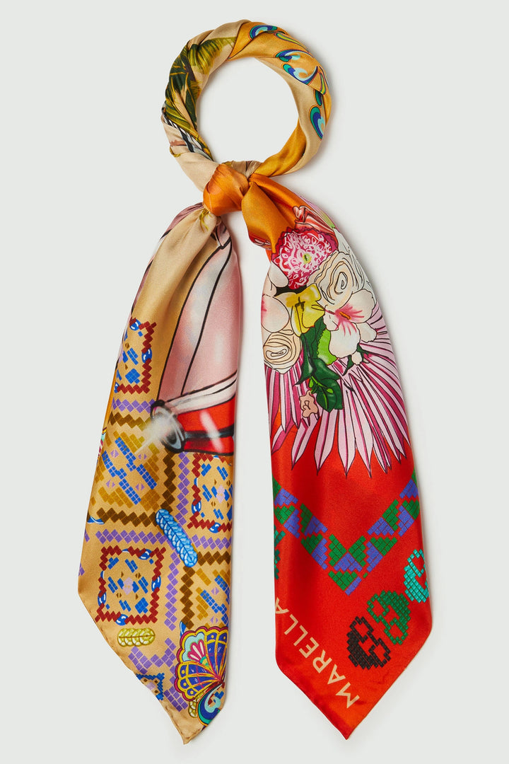 Marella Marea 2413541076200 Orange Print Silk Square Scarf - Olivia Grace Fashion
