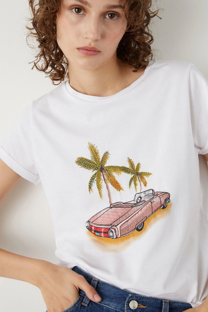 Marella Reno 2413971016200 003 Optical White Motif T-Shirt - Olivia Grace Fashion