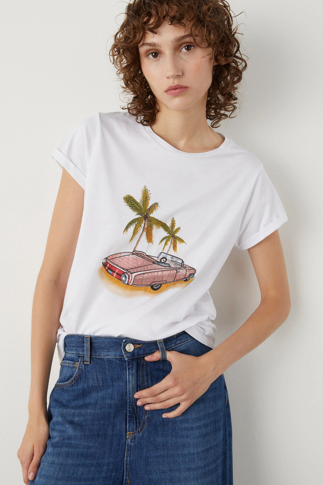 Marella Reno 2413971016200 003 Optical White Motif T-Shirt - Olivia Grace Fashion