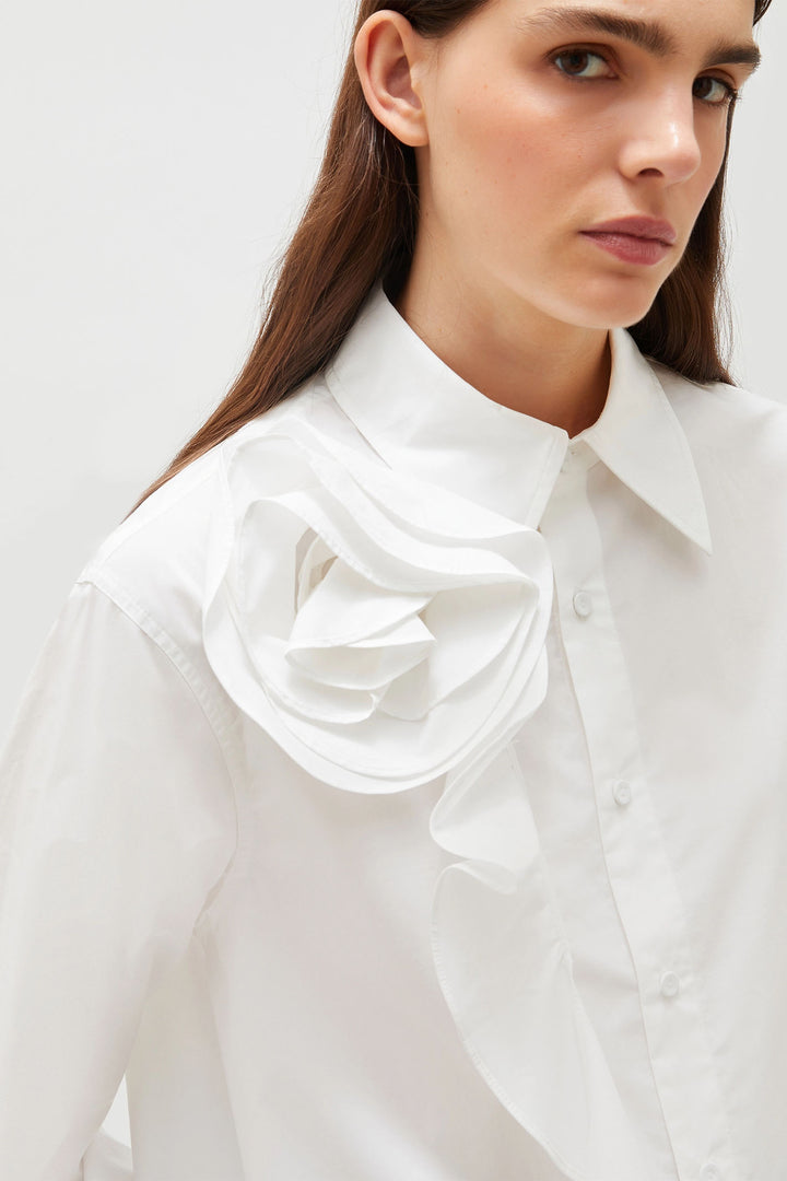 Marella Shirt Ketch White Cotton Ruffle Front 2513111101200 001 - Olivia Grace Fashion