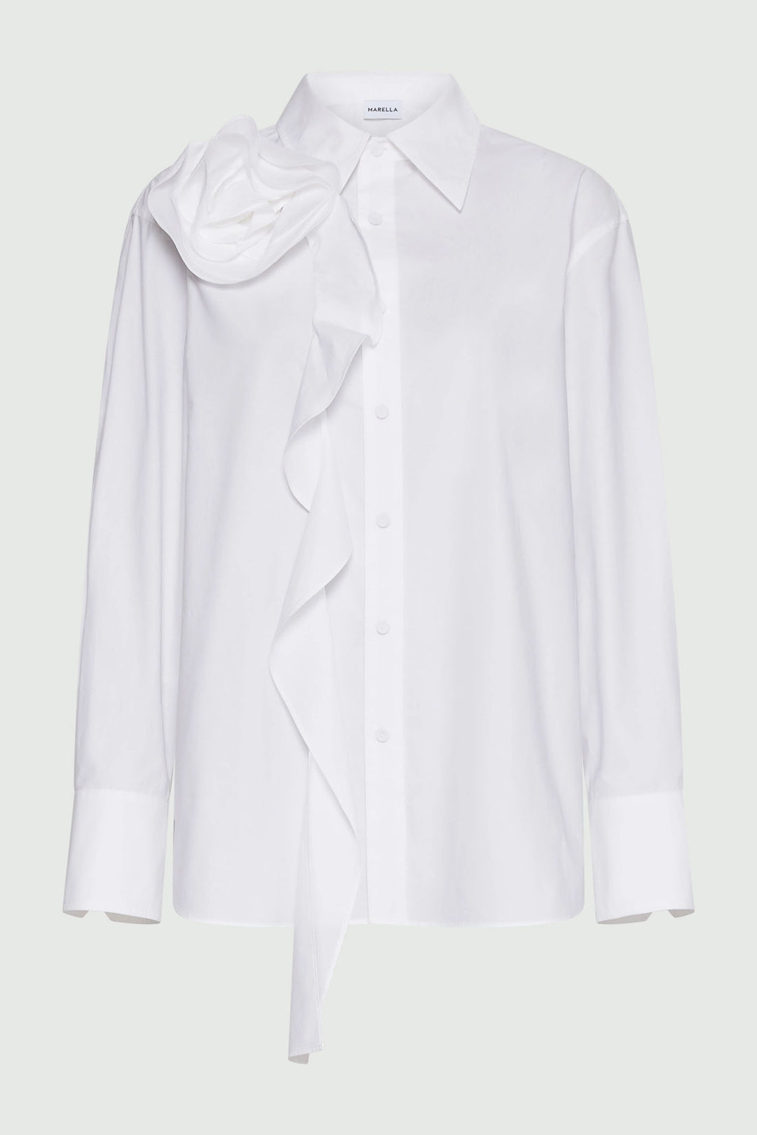 Marella Shirt Ketch White Cotton Ruffle Front 2513111101200 001