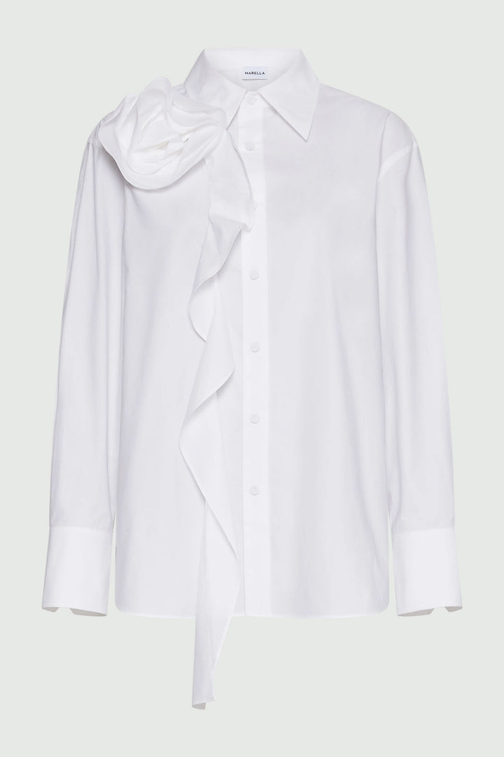 Marella Shirt Ketch White Cotton Ruffle Front 2513111101200 001