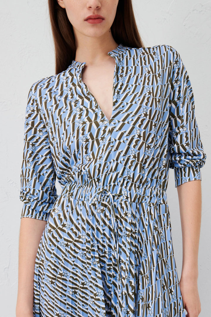 Marella Silvano 2413621074200 Light Blue Khaki Print Jersey Dress - Olivia Grace Fashion