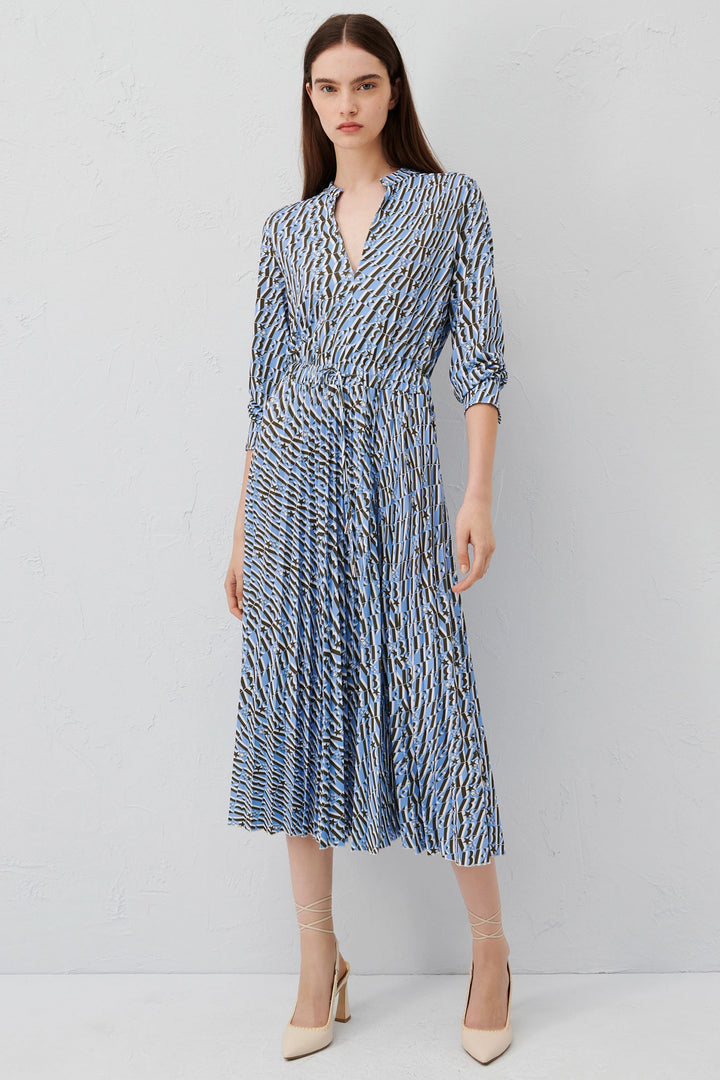 Marella Silvano 2413621074200 Light Blue Khaki Print Jersey Dress - Olivia Grace Fashion