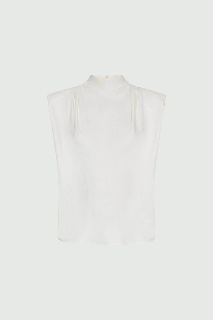 Marella Top Armanda Wool White Satin Sleeveless 2513161023200 001 - Olivia Grace Fashion