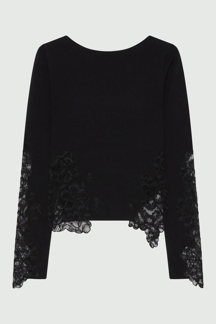 Black sweater with lace sleeves on a white background