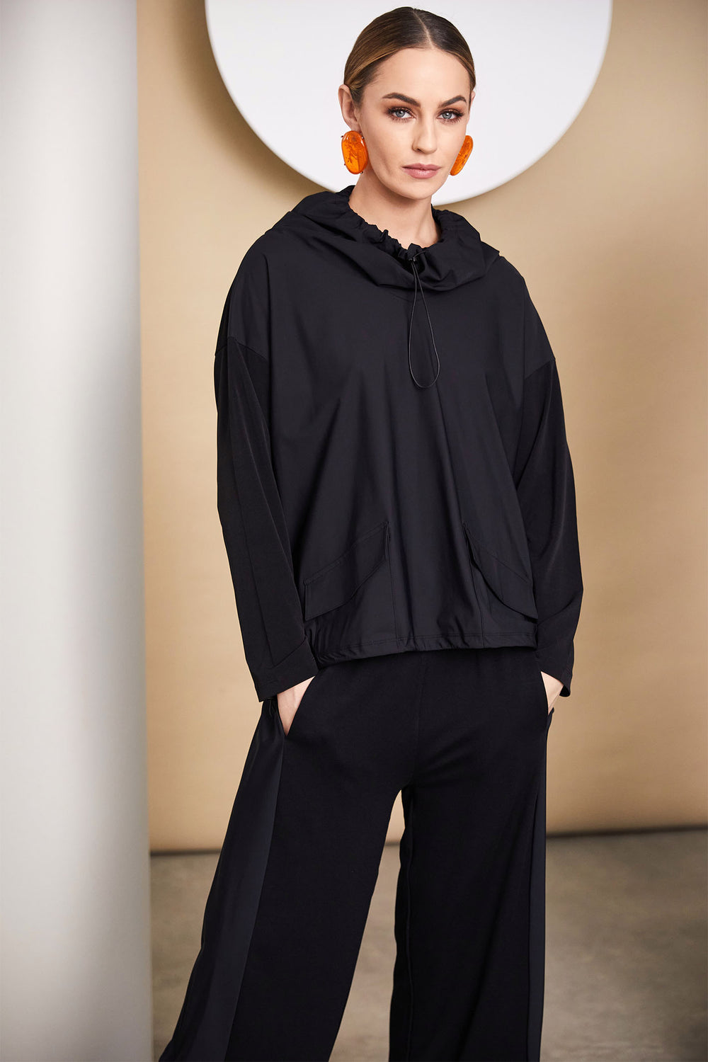 Naya High Neck Drawstring Top NAW24138 - Olivia Grace Fashion
