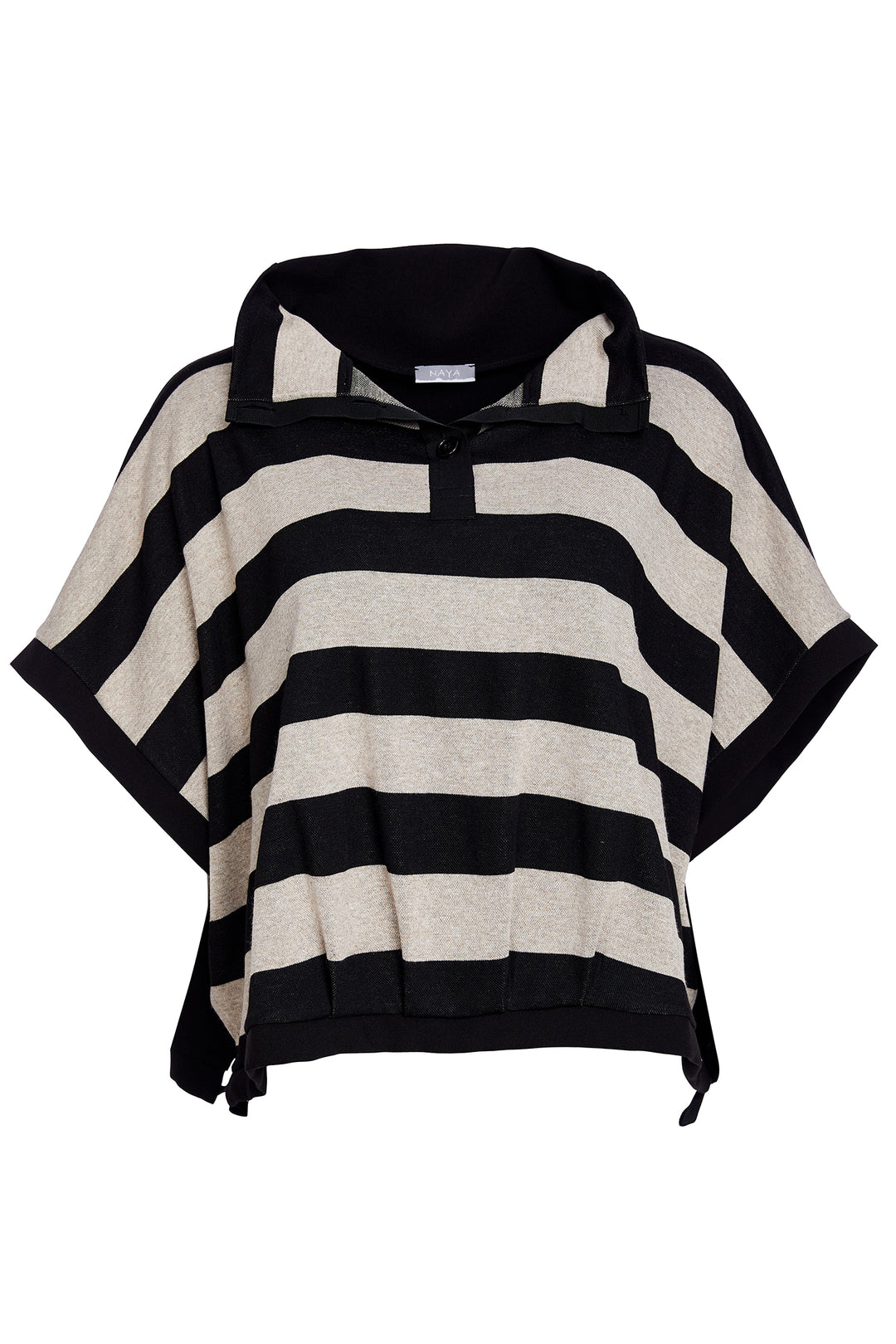 Black and beige striped poncho on a white background
