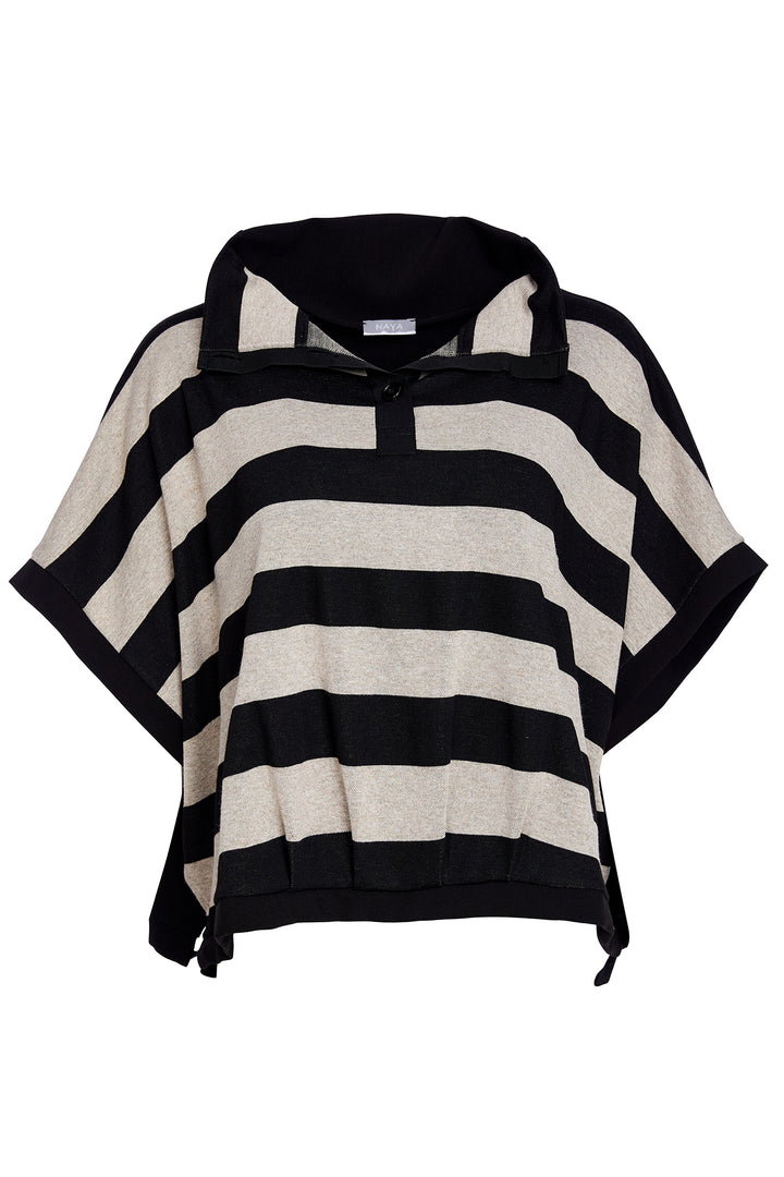Black and beige striped poncho on a white background