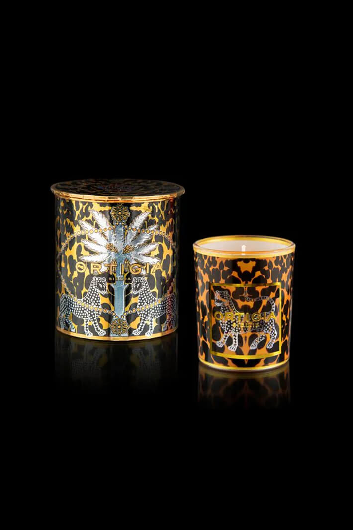 Ortigia Sicilia Ambra Nera Round Decorated Candle - Olivia Grace Fashon