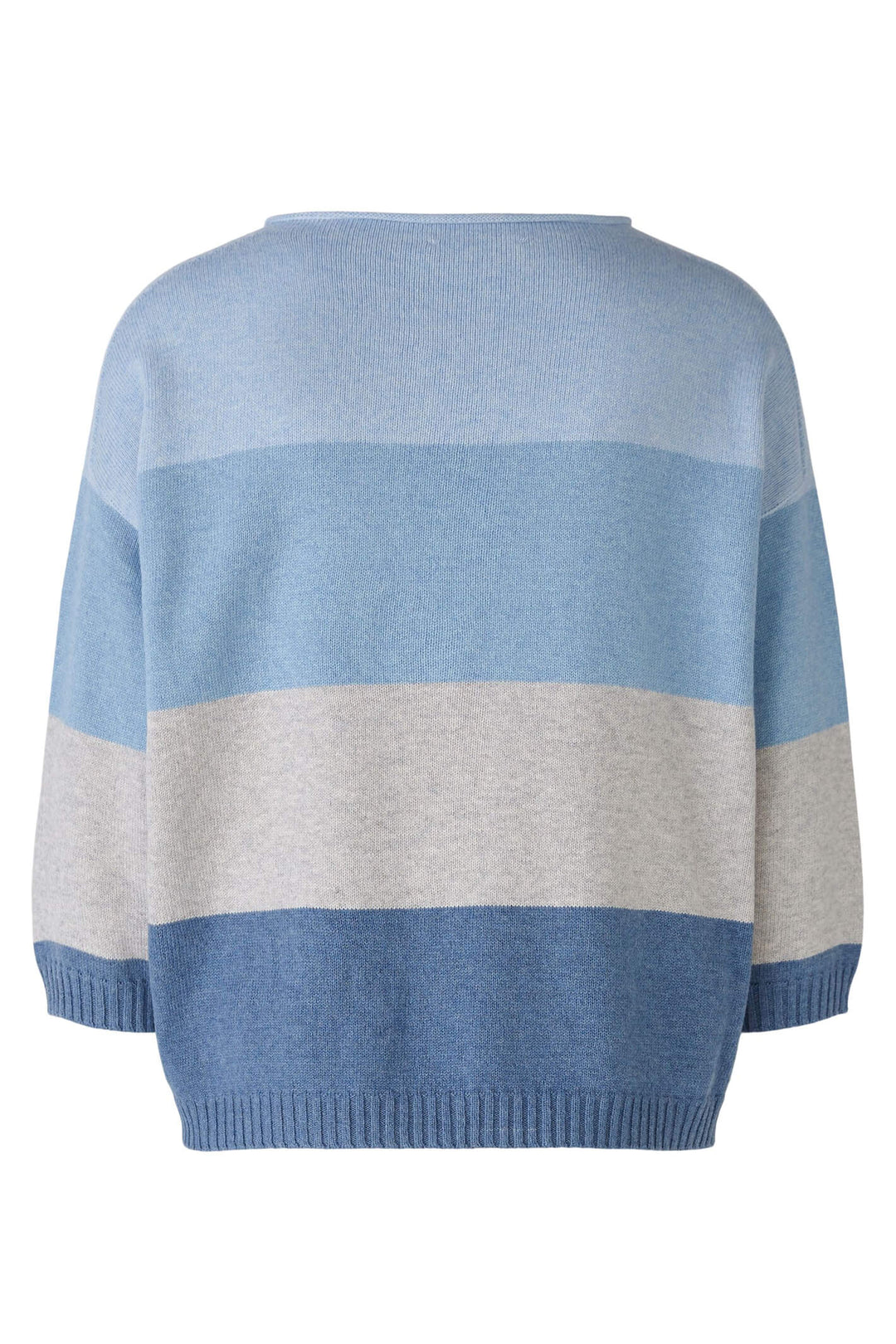 Oui 79351 Light Blue Grey Wide Neck Striped Jumper - Olivia Grace Fashion