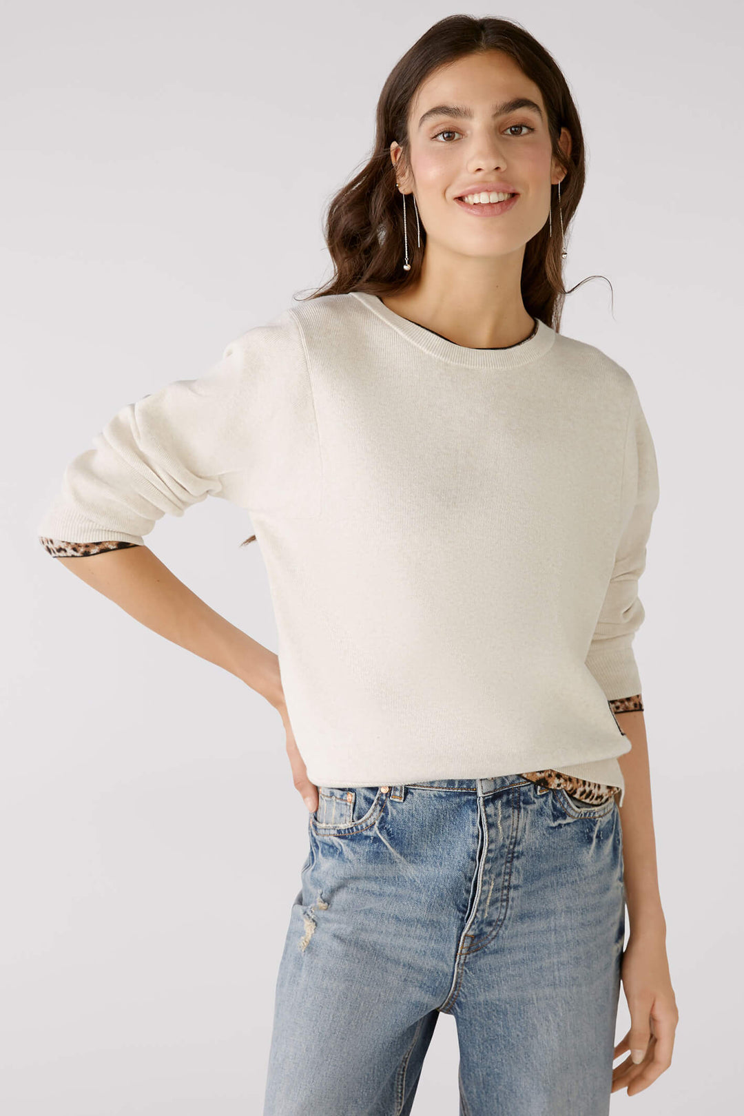 Oui 79518 White Camel Animal Print Edge Jumper - Olivia Grace Fashion