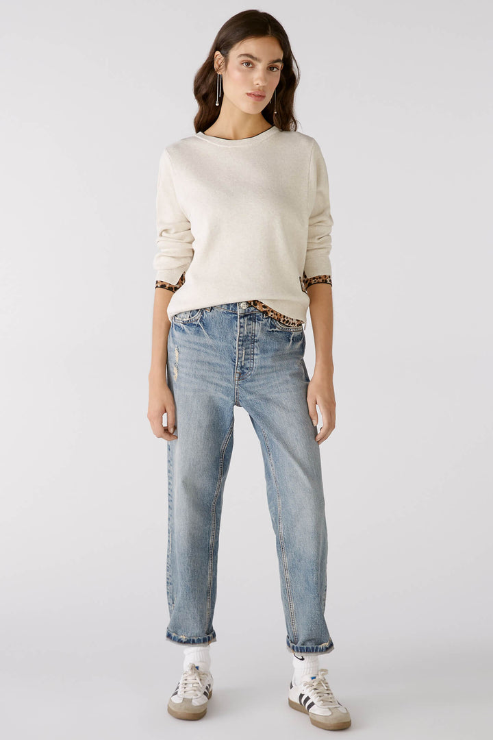 Oui 79518 White Camel Animal Print Edge Jumper - Olivia Grace Fashion